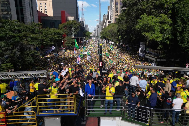 Brazil ex-leader Bolsonaro rallies thousands of supporters to protest his trial over alleged plot to overturn election